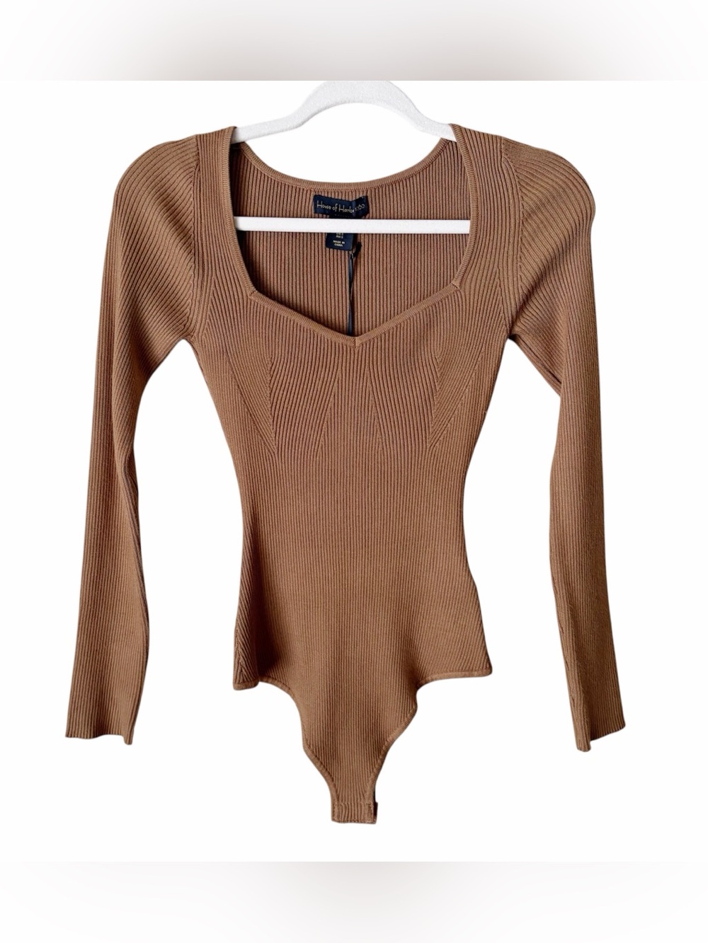 House of Harlow 1960 | Ribbed Long Sleeve Bodysuit Camel Brown Small NWT
